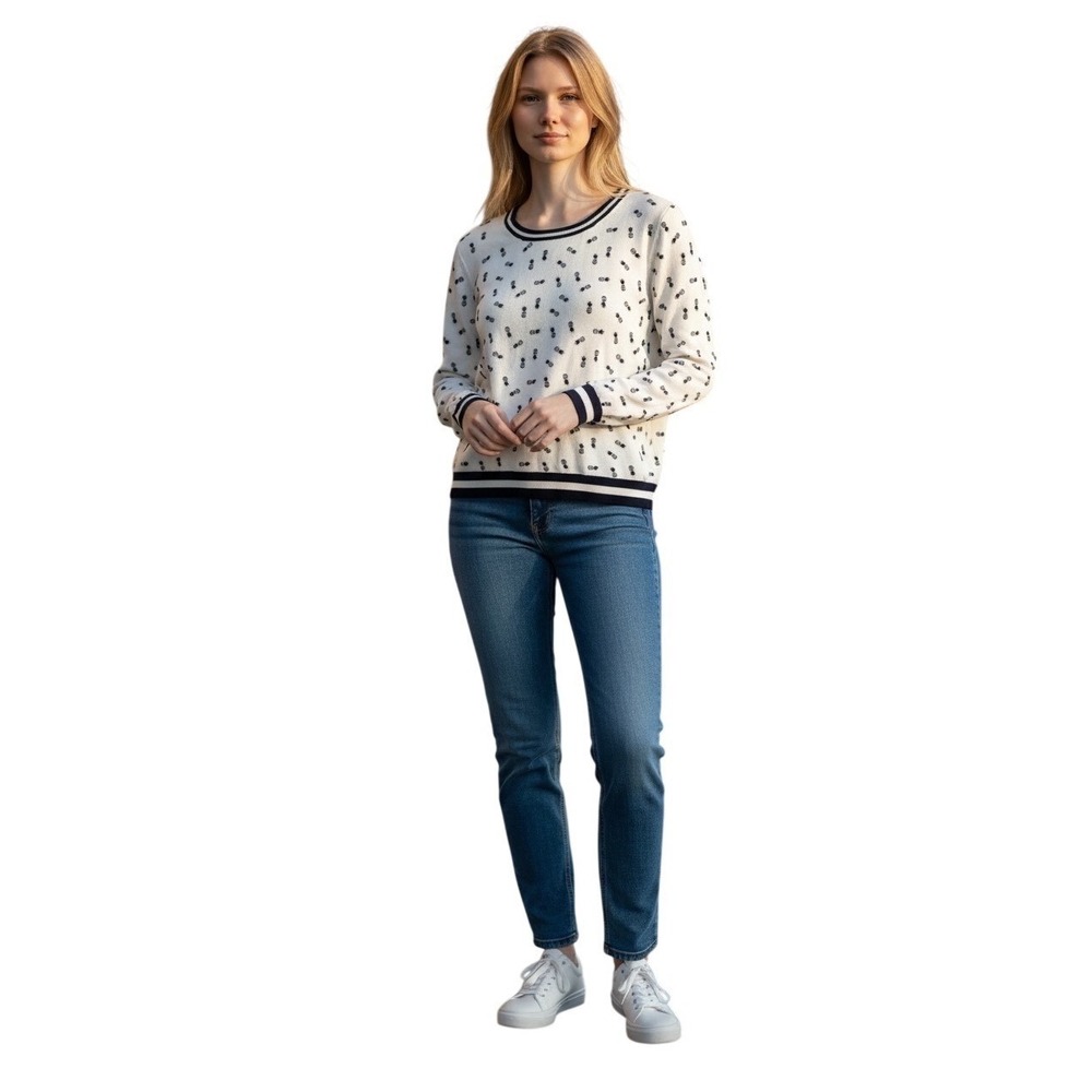 J. CREW Pineapple Print Long Sleeve Tee Shirt Top Crew Neck‎ Cotton M